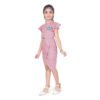 Girl's Knitted Striped Short Sleeve Close Neck Dress (Pink)