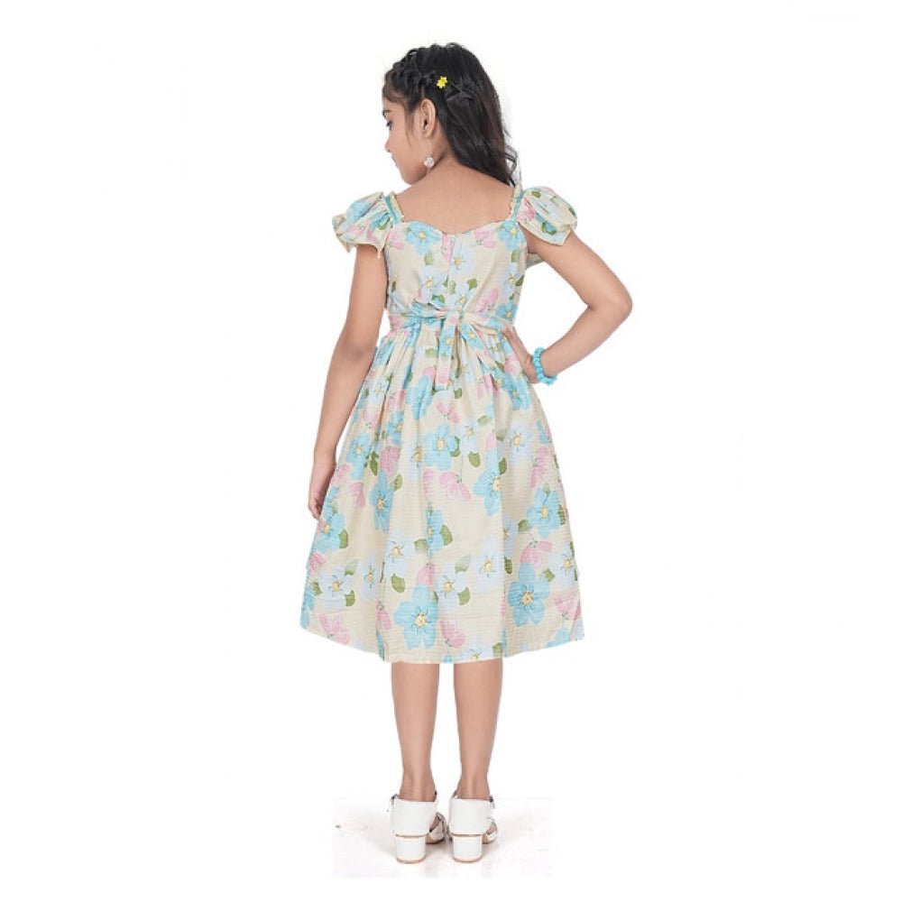 Girl's Popcorn Printed Short Sleeve Squre Neck Dress (Sky Blue) - Image 3