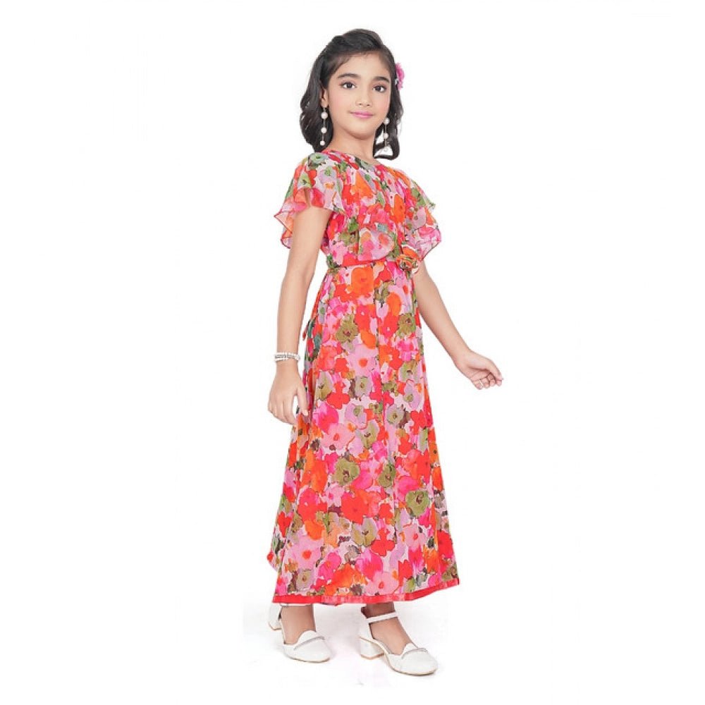Girl's Shiffon Printed Short Sleeve Round Neck Dress (Multicolor) - Image 2