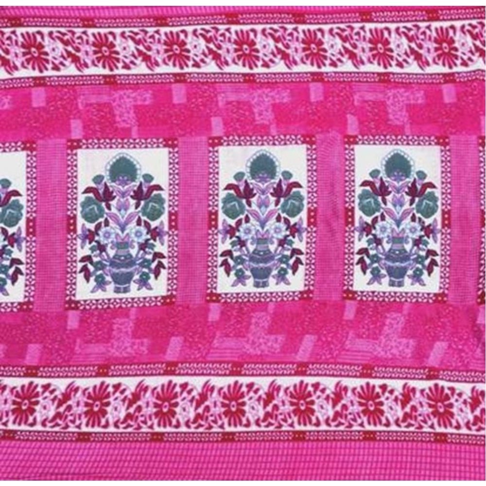 Fleece Floral Printed Double Polar Warm Bedsheet with 2 Pillow Cover (Pink) - Image 2