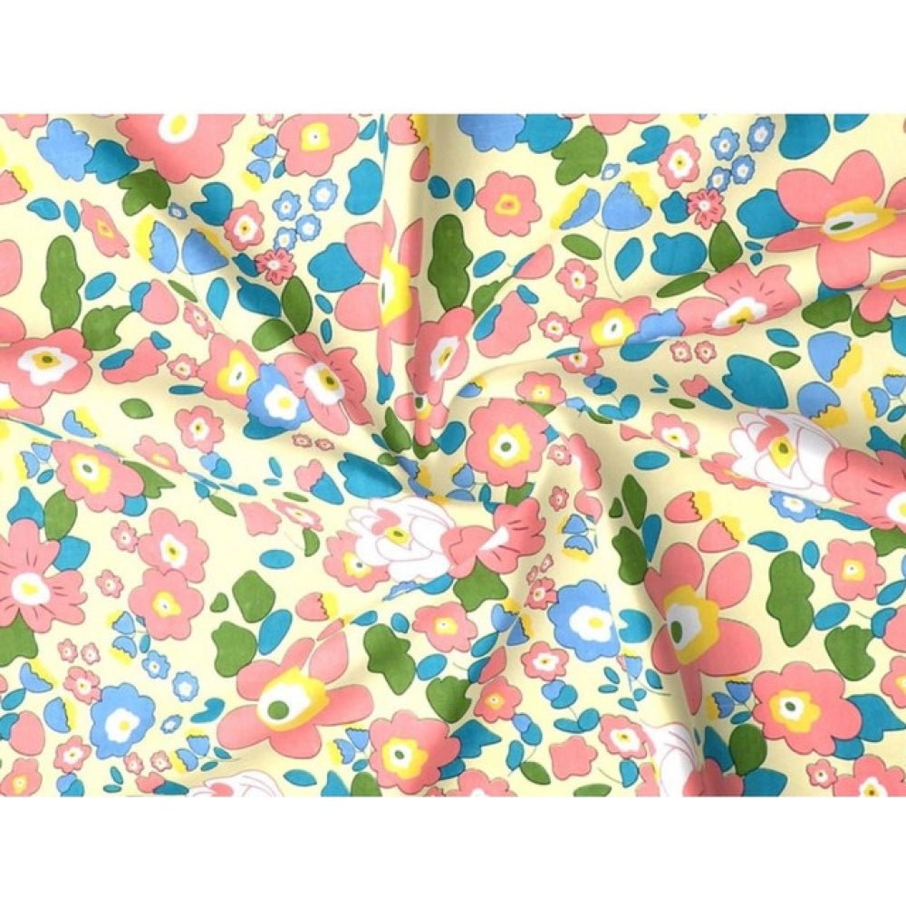 Cotton Blend Floral Printed Double Bedsheet with 2 Pillow Covers (Yellow) - Image 3