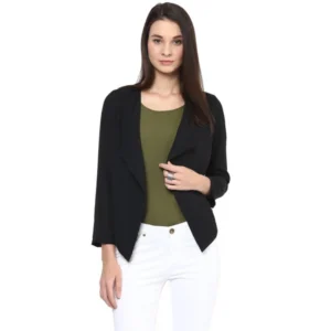 Polyester Solid Long Sleeves Blazer (Black)