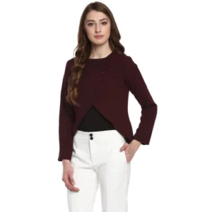 Polyester Diagonal Cut Long Sleeves Blazer (Maroon)