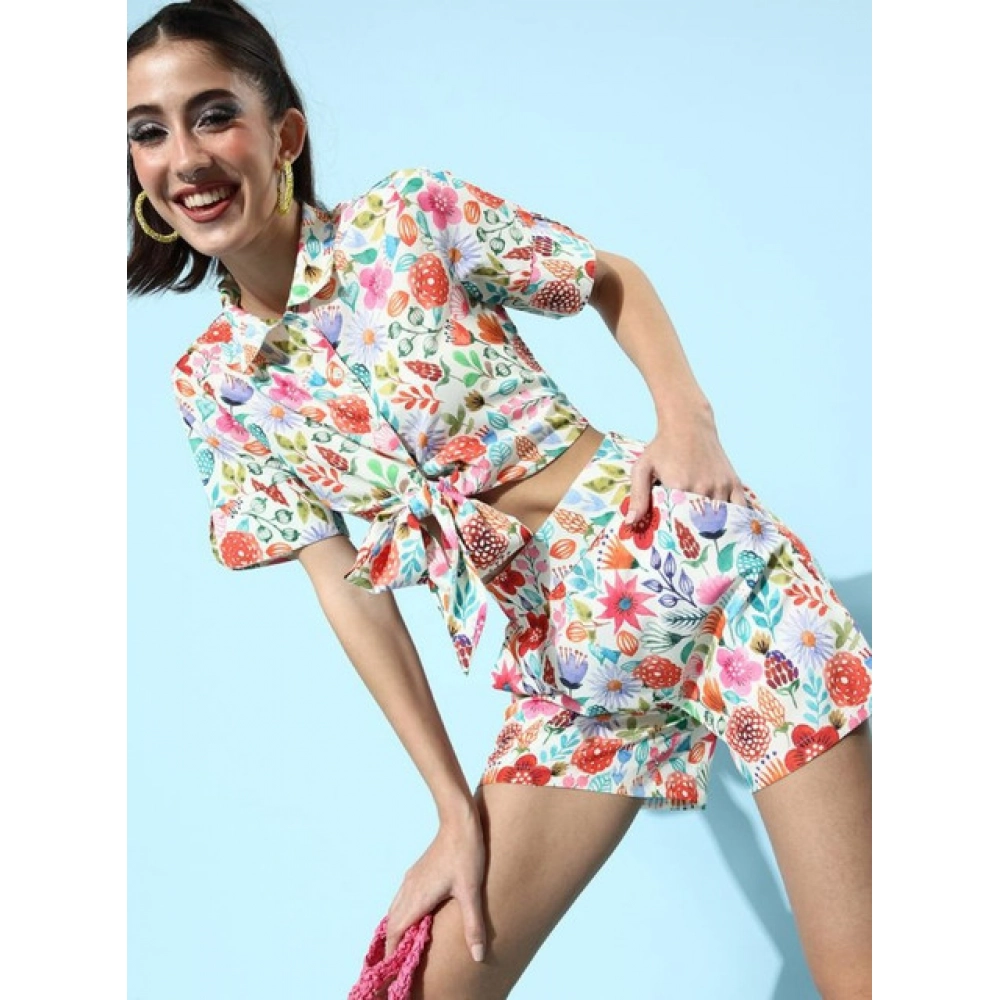 Polyester Floral Short Sleeve Co-Ord Set (Multicolor) - Image 2