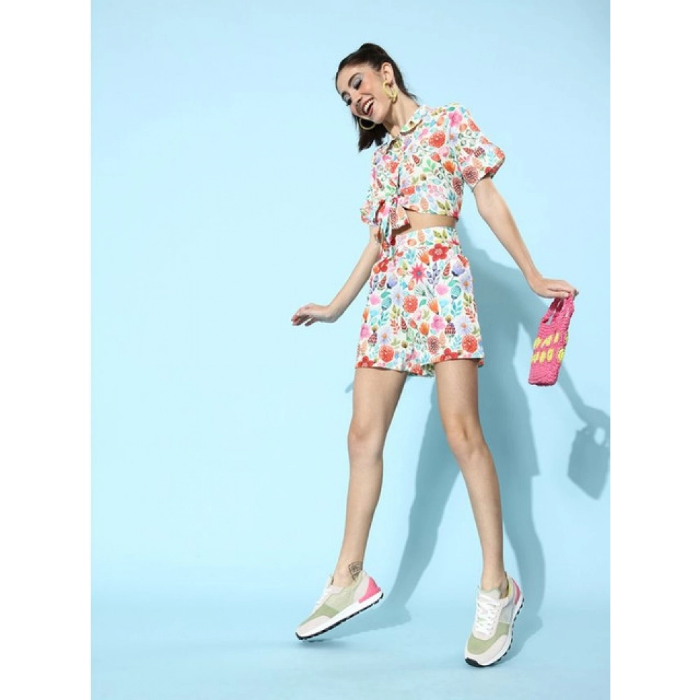 Polyester Floral Short Sleeve Co-Ord Set (Multicolor) - Image 3