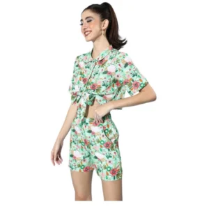 Polyester Floral Short Sleeve Co-Ord Set (Multicolor)