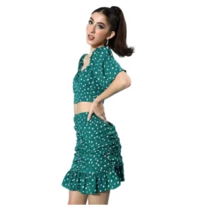 Polyester Floral Short Sleeve Co-Ord Set (Green)