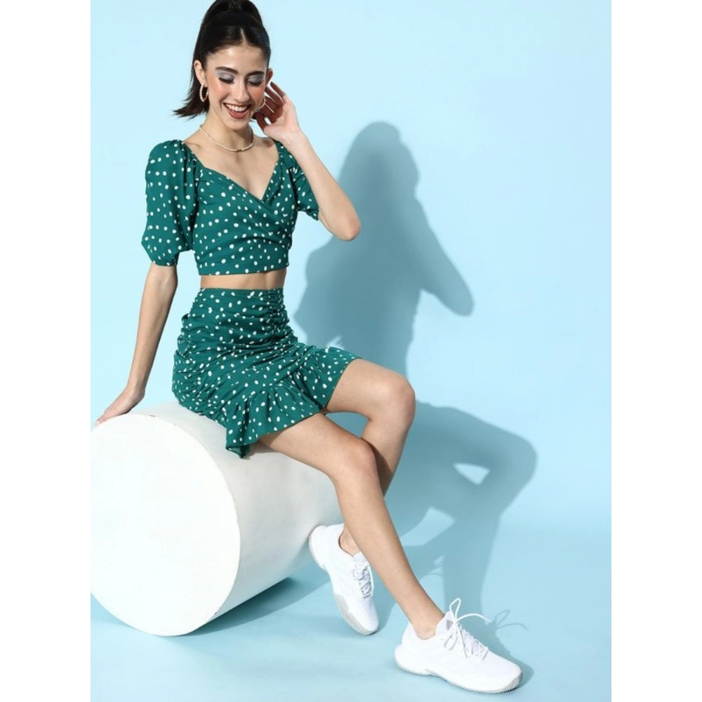 Polyester Floral Short Sleeve Co-Ord Set (Green) - Image 2