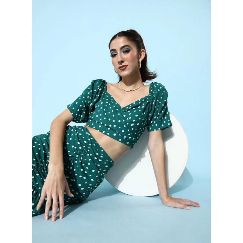 Polyester Floral Short Sleeve Co-Ord Set (Green) - Image 3