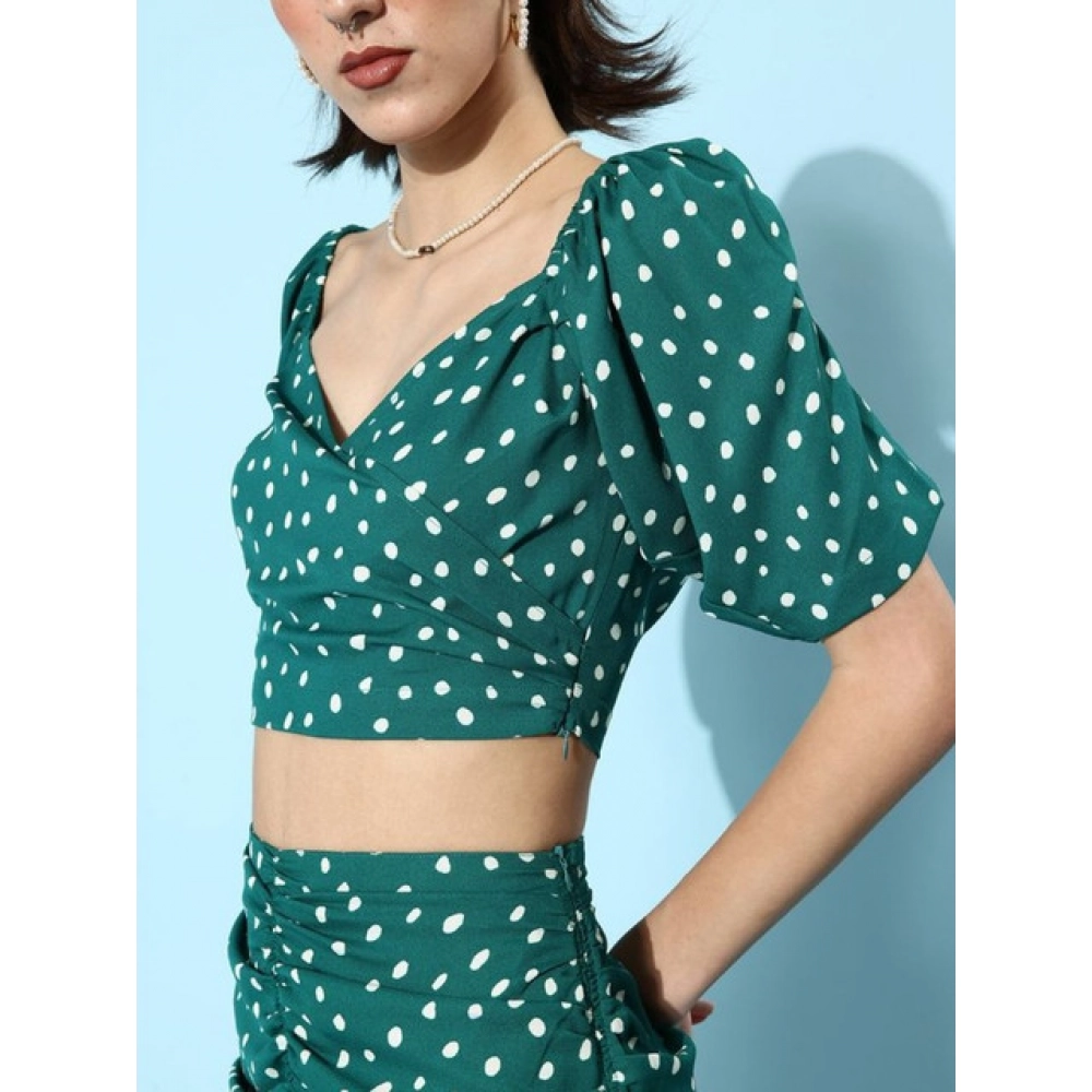 Polyester Floral Short Sleeve Co-Ord Set (Green) - Image 5