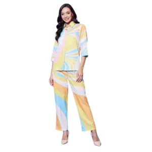 Polyester Colour Blocking 3-4th Sleeve Co-Ord Set (Multicolor)