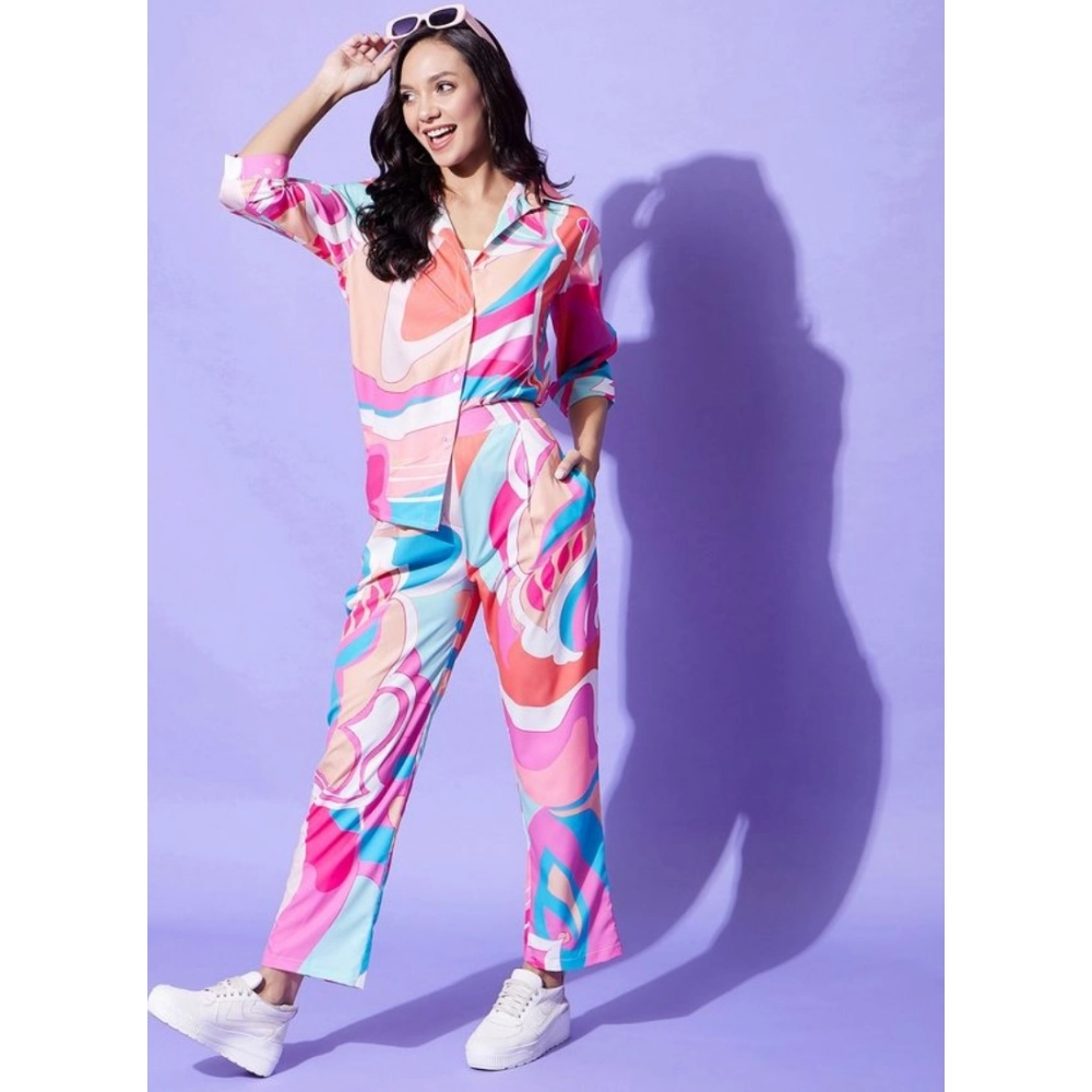 Polyester Printed 3-4th Sleeve Co-Ord Set (Multicolor) - Image 2