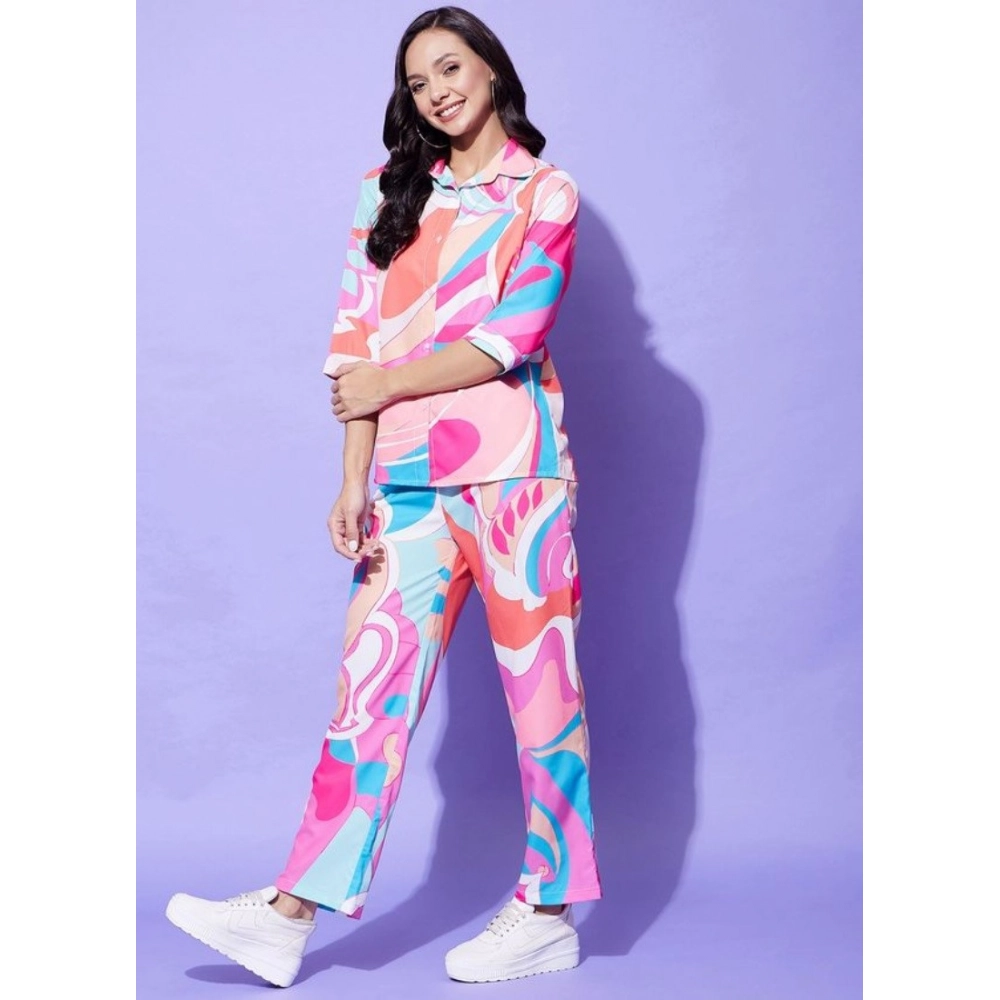 Polyester Printed 3-4th Sleeve Co-Ord Set (Multicolor) - Image 3