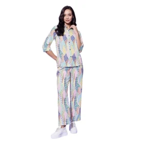 Polyester Floral 3-4th Sleeve Co-Ord Set (Multicolor)