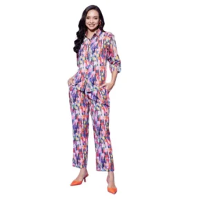 Polyester Floral 3-4th Sleeve Co-Ord Set (Multicolor)