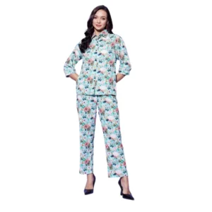 Polyester Floral 3-4th Sleeve Co-Ord Set (Multicolor)