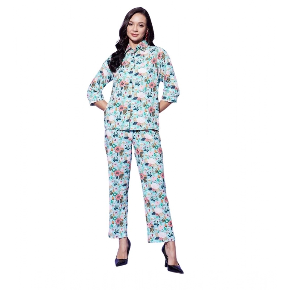 Polyester Floral 3-4th Sleeve Co-Ord Set (Multicolor)