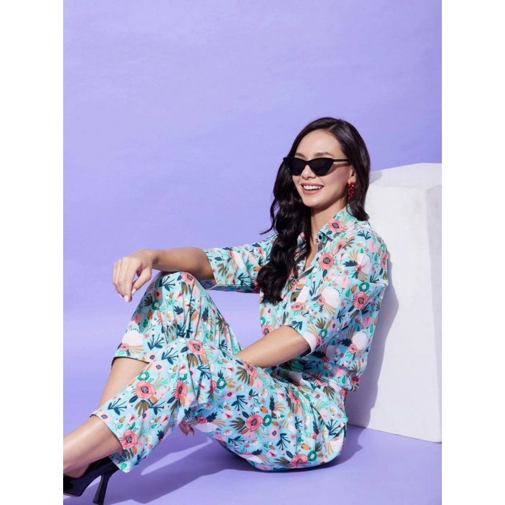 Polyester Floral 3-4th Sleeve Co-Ord Set (Multicolor) - Image 2
