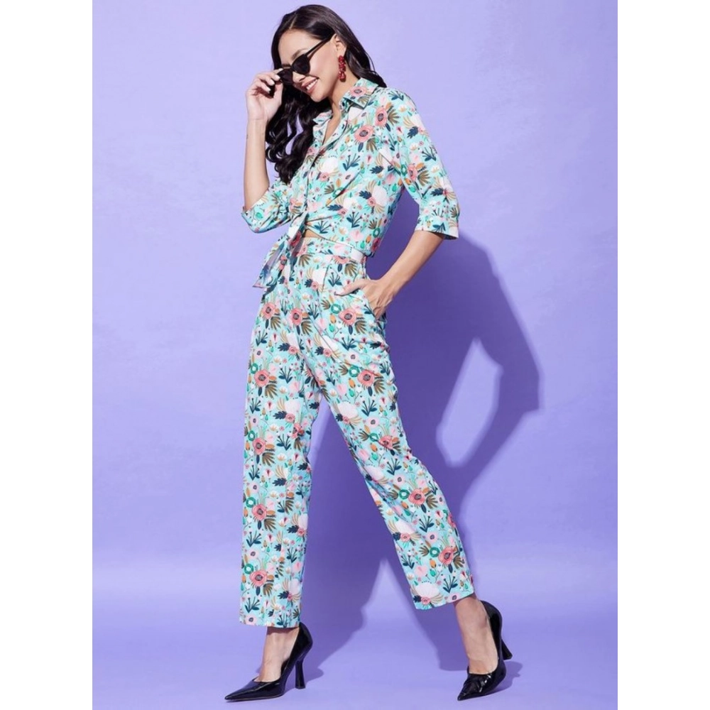Polyester Floral 3-4th Sleeve Co-Ord Set (Multicolor) - Image 3