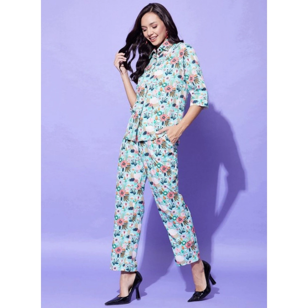 Polyester Floral 3-4th Sleeve Co-Ord Set (Multicolor) - Image 5