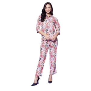 Polyester Floral 3-4th Sleeve Co-Ord Set (Multicolor)