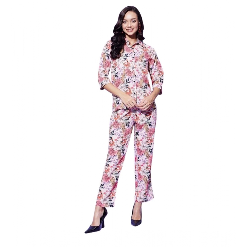 Polyester Floral 3-4th Sleeve Co-Ord Set (Multicolor)