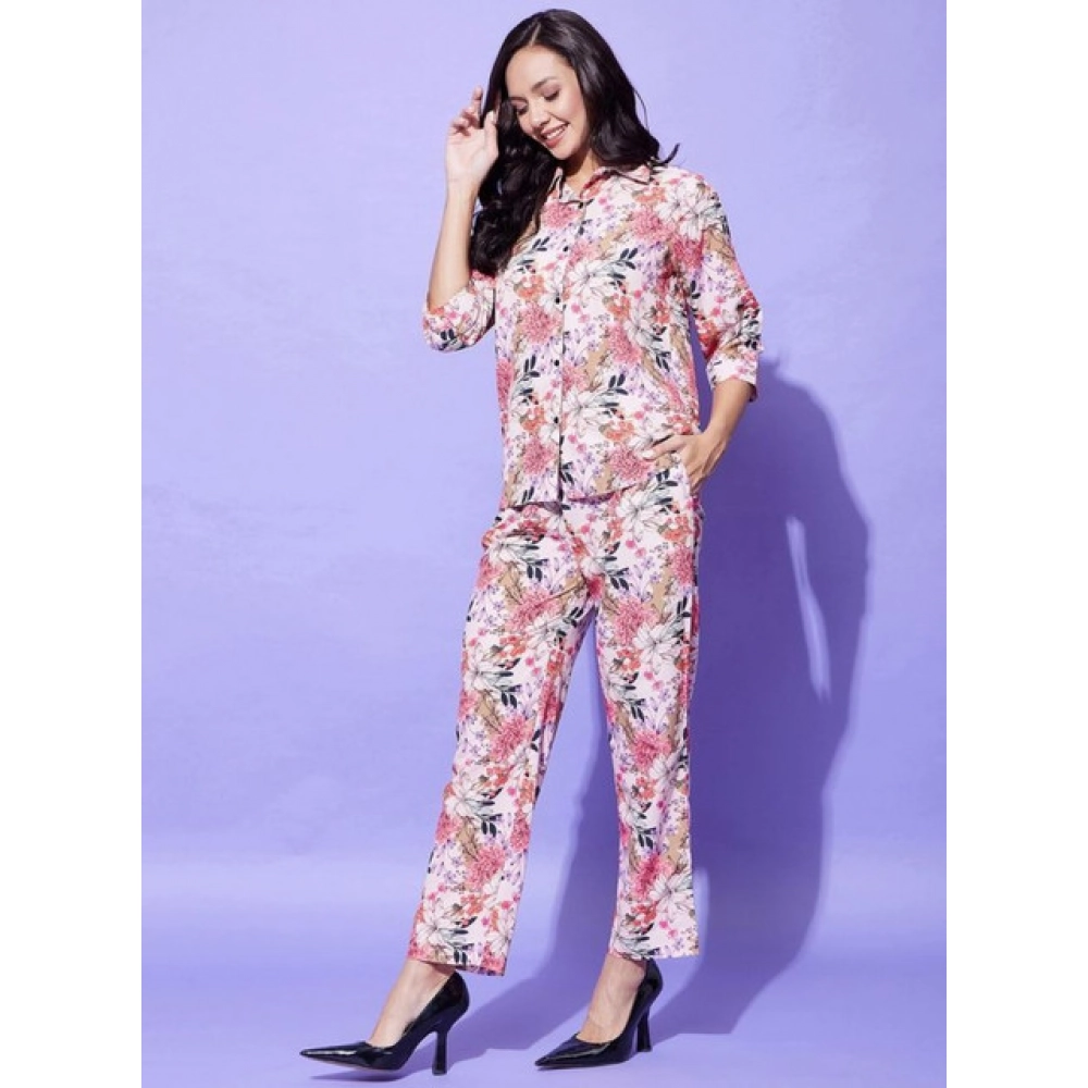 Polyester Floral 3-4th Sleeve Co-Ord Set (Multicolor) - Image 3