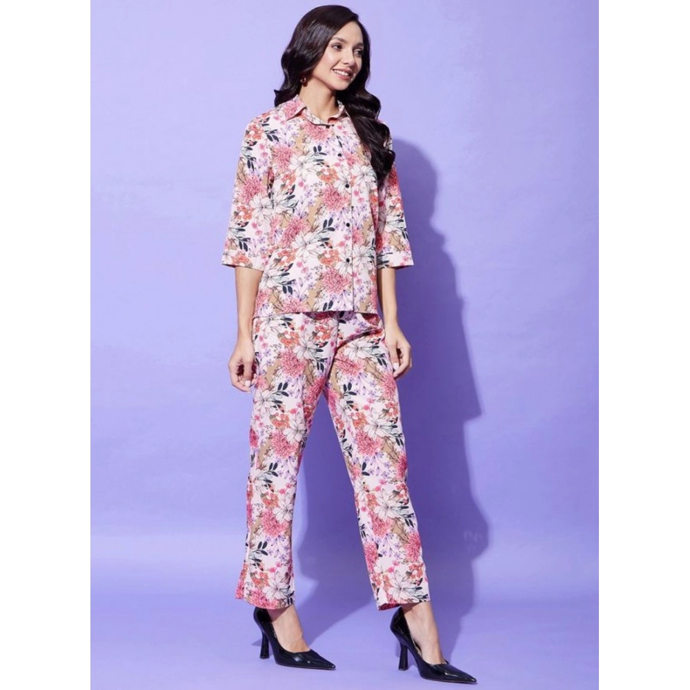 Polyester Floral 3-4th Sleeve Co-Ord Set (Multicolor) - Image 5