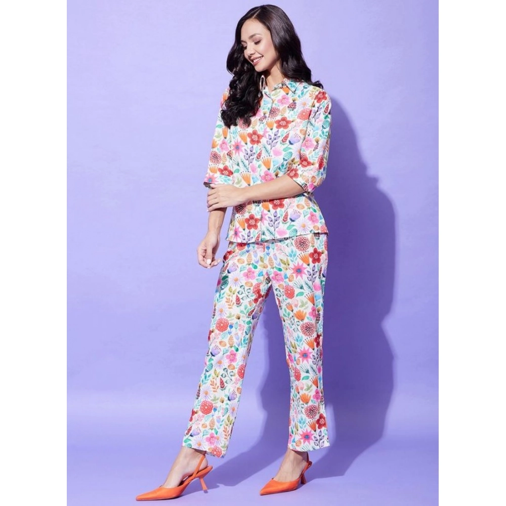 Polyester Floral 3-4th Sleeve Co-Ord Set (Multicolor) - Image 3