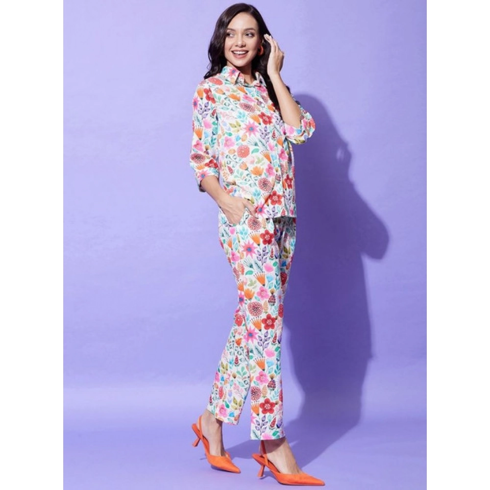 Polyester Floral 3-4th Sleeve Co-Ord Set (Multicolor) - Image 5