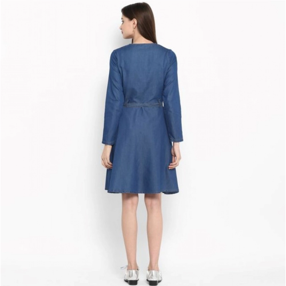 Denim Washed Regular Sleeves Dress (Blue) - Image 5
