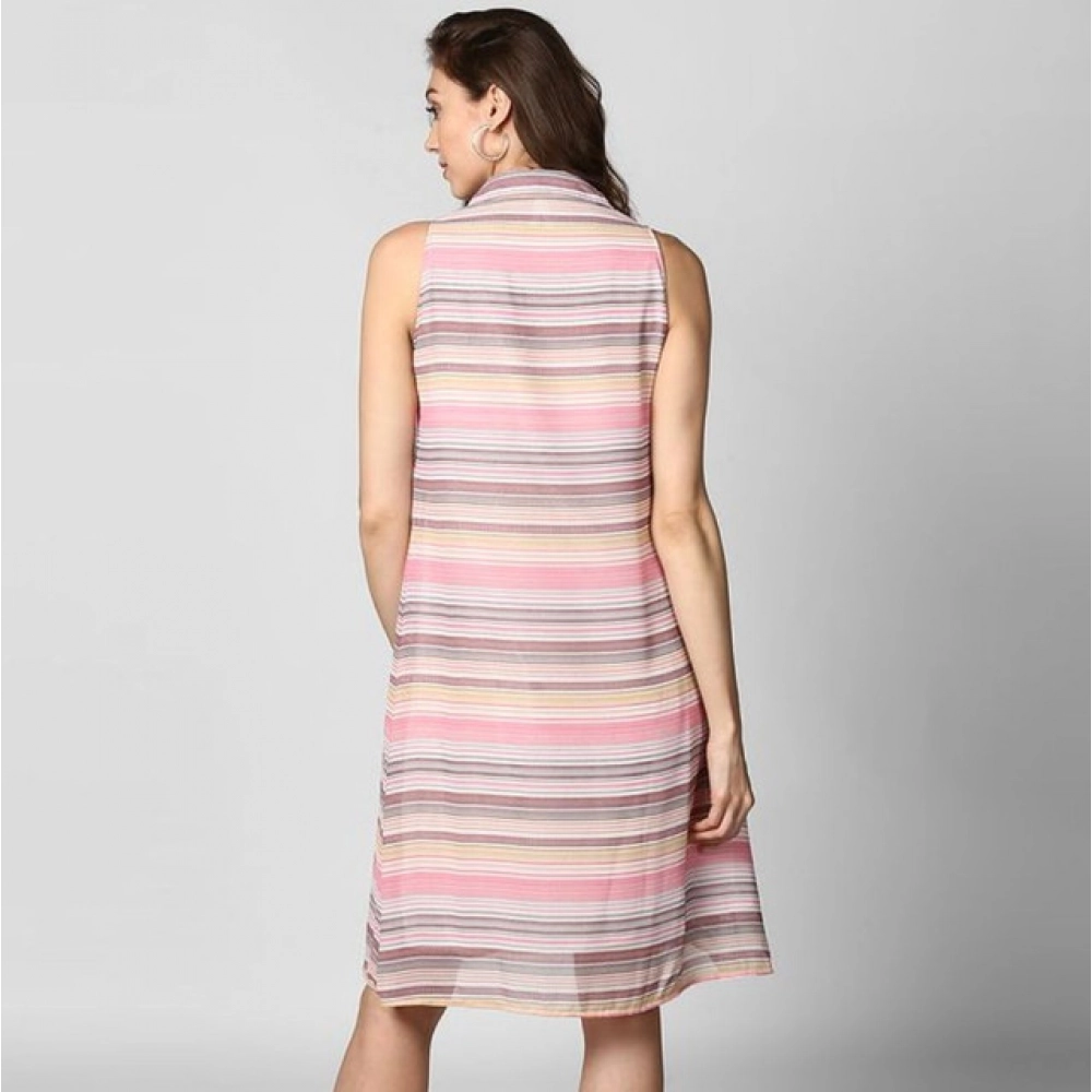 Polyester Striped Sleeveless Dress (Pink) - Image 5