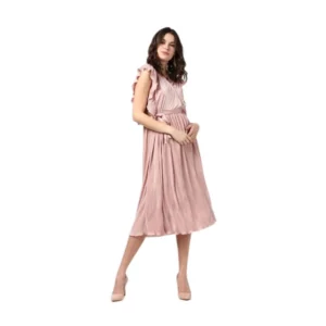 Polyester Pleated Flutter Dress (Champagne Gold)