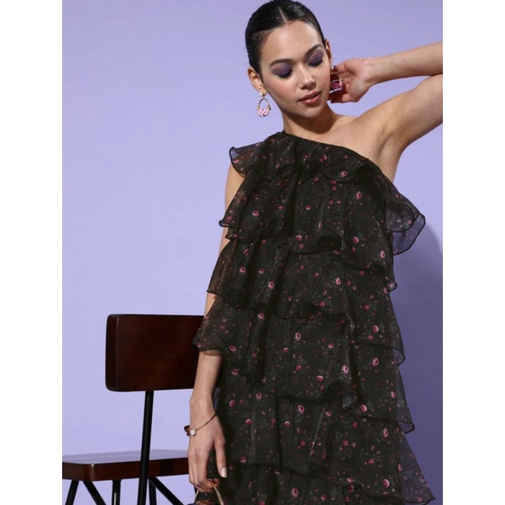 Organza Tiered Sleeveless Dress (Black) - Image 3