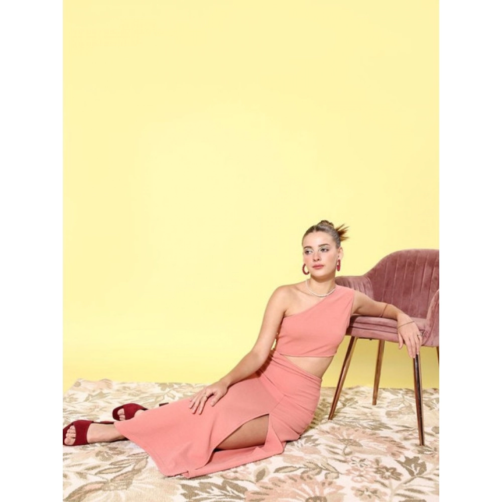Polyester Lycra Solid Sleeveless Dress (Pink) - Image 5