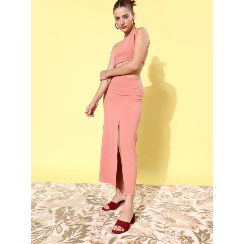 Polyester Lycra Solid Sleeveless Dress (Pink) - Image 4