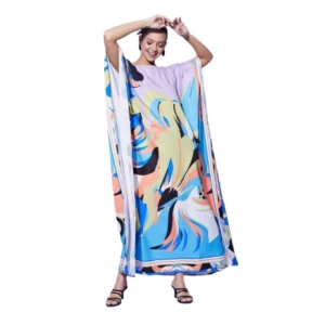 Satin Colour Blocking Kaftan Dress (Multicolor)