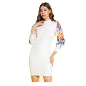 Polyester Lycra Printed Long Sleeve Dress (Multicolor)