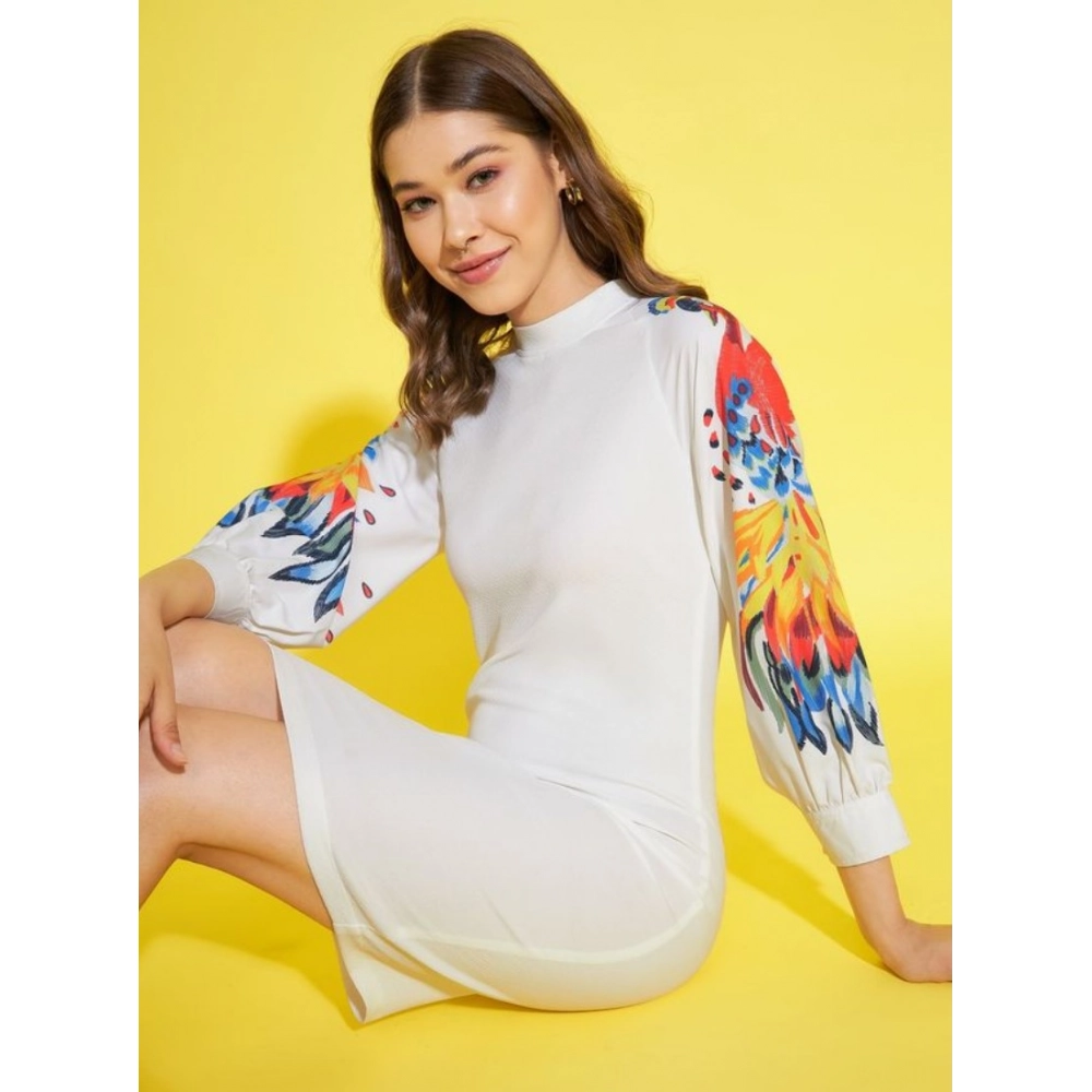 Polyester Lycra Printed Long Sleeve Dress (Multicolor) - Image 5