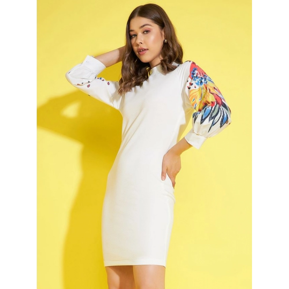 Polyester Lycra Printed Long Sleeve Dress (Multicolor) - Image 4