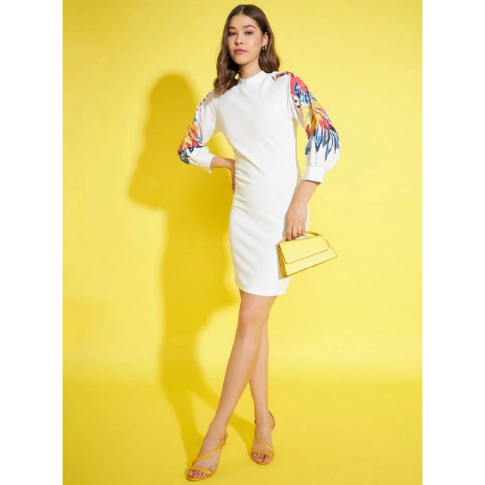 Polyester Lycra Printed Long Sleeve Dress (Multicolor) - Image 3