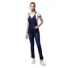 Denim Lycra Solid Buttoned Dungaree (Navy)