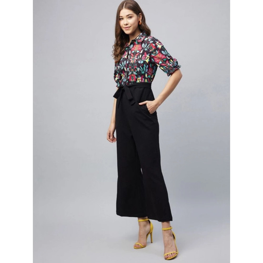 Polyester Floral Short Sleeve Jumpsuit (Multicolor) - Image 4