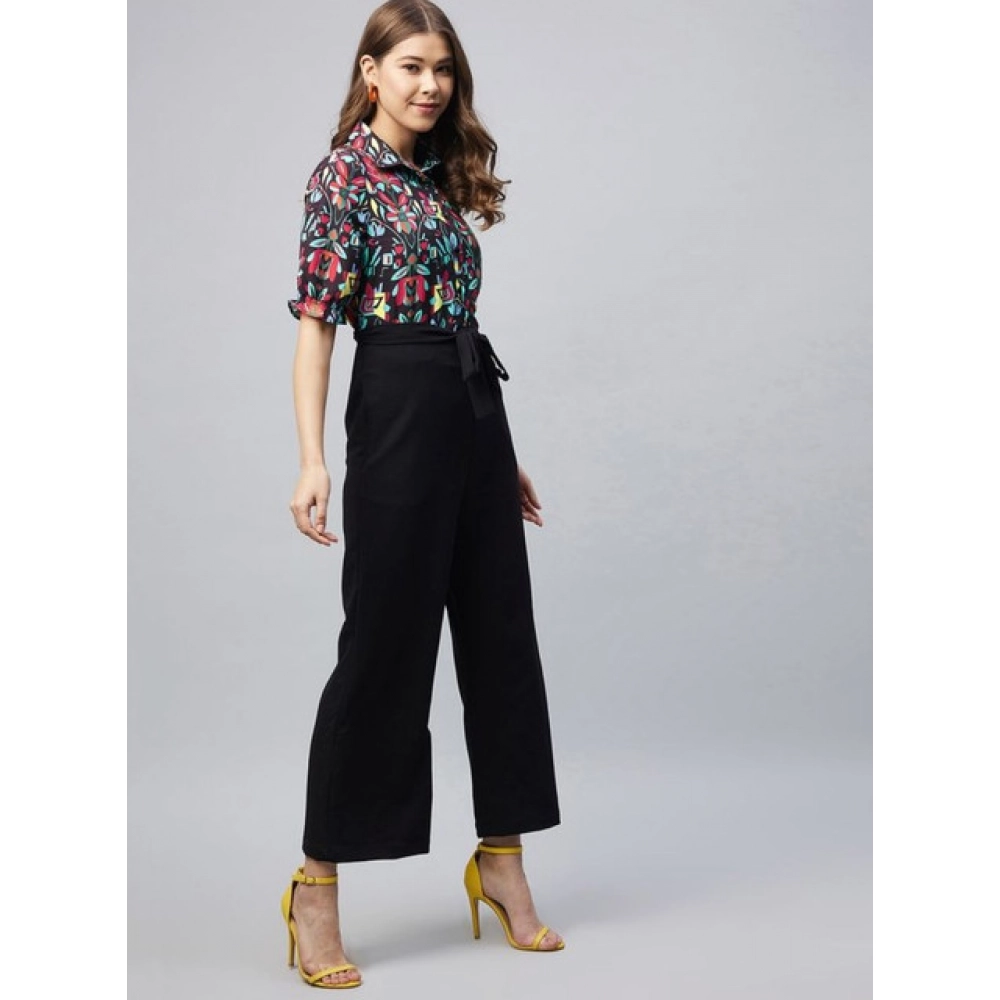 Polyester Floral Short Sleeve Jumpsuit (Multicolor) - Image 3