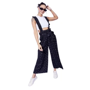 Rayon Pinafore Shoulder Straps Jumpsuit (Black)