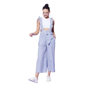 Cotton Pinafore Shoulder Straps Jumpsuit (Light Blue)