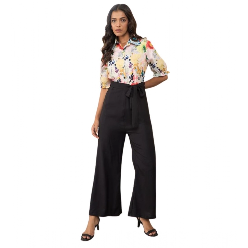 Polyester Floral Half Sleeves Jumpsuit (Multicolor)