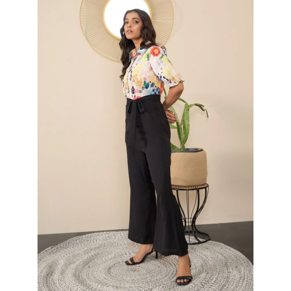 Polyester Floral Half Sleeves Jumpsuit (Multicolor) - Image 5