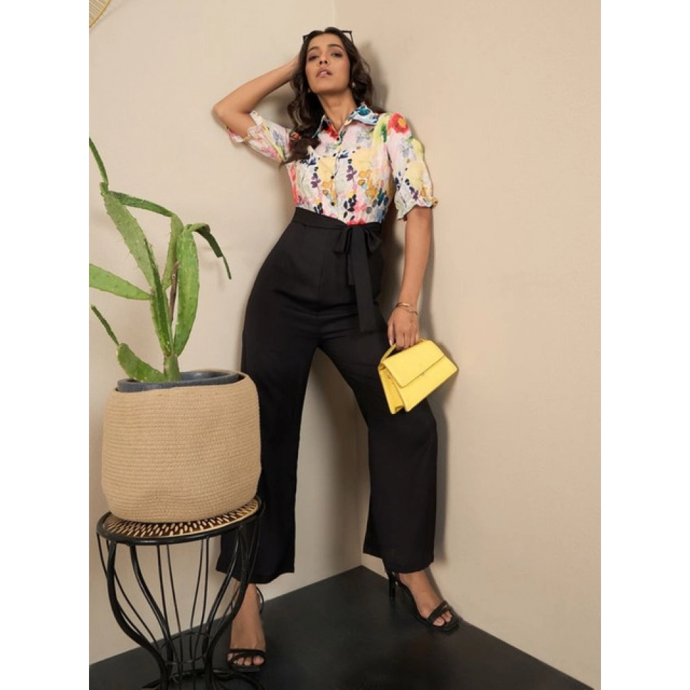 Polyester Floral Half Sleeves Jumpsuit (Multicolor) - Image 3