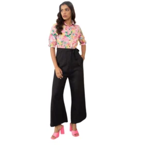 Polyester Floral Half Sleeves Jumpsuit (Multicolor)